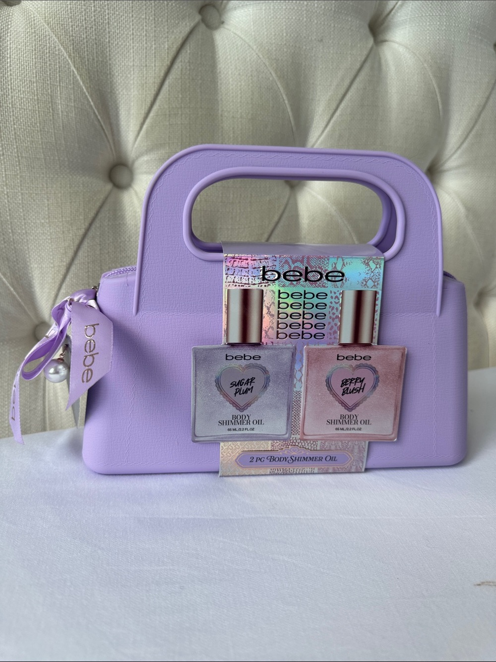 bebe Lavender Faux-Leather Handbag with Shimmer Oils
